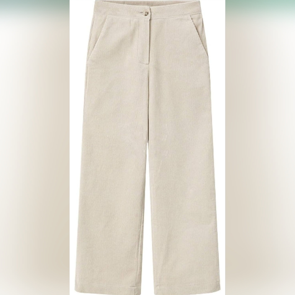 Chic Beige Women's Wide Leg Corduroy Pants